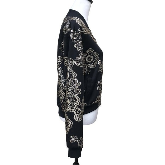 LULAROE Elegant Collection Black Metallic Gold Embossed Crop Jacket Size S - Picture 5 of 9